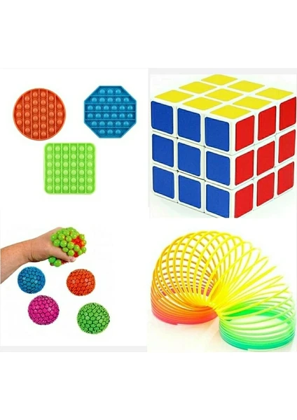 Pop it Up Popit Duyusal Zihinsel Stres Oyun 3 Ad Rubik Zeka Küp 1 Ad Beyin Stres Top 1 Ad Stres Yayı 1 Ad.