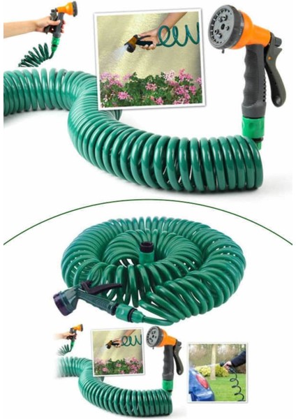 15 Metre Spiral Lüx Basınçlı Hortum Bahçe Araba Yıkama Hortumu