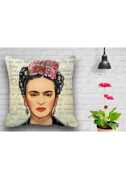 Çift Taraflı Frida Kahlo Dijital Baskılı Kırlent Kılıfı 50 x 50