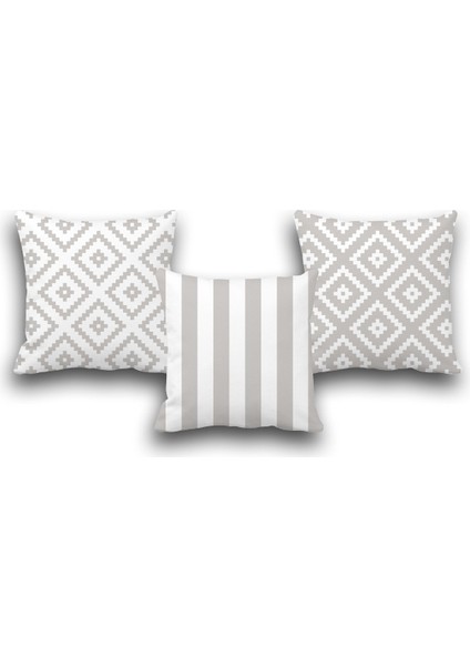 Çift Taraflı 3 Lü Set Gri Geometri-1 Desen Dijital Baskılı Kırlent Kılıfı 50 x 50