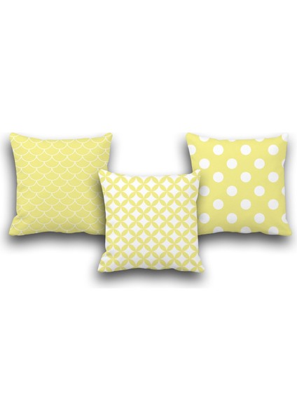 Çift Taraflı 3 Lü Set Sarı Geometri Desen-1dijital Baskılı Kırlent Kılıfı 35 x 50 cm