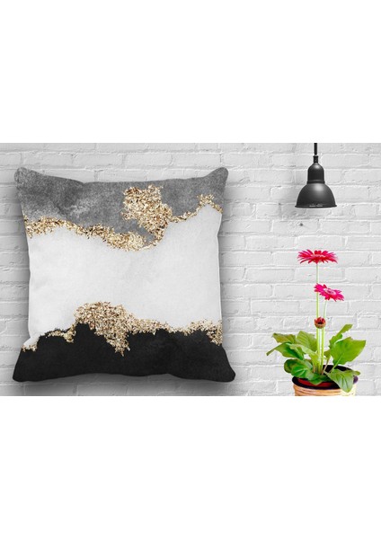 Çift Taraflı Mermer Desenli-5 Dijital Baskılı Kırlent Kılıfı 50 x 50