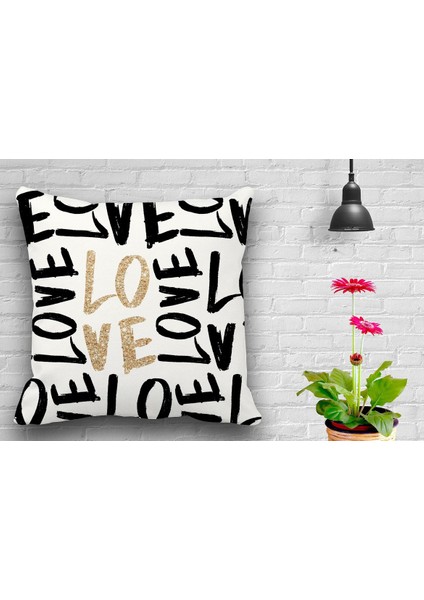 Çift Taraflı Love Yazılı Dijital Baskılı Kırlent Kılıfı 35 x 50 cm