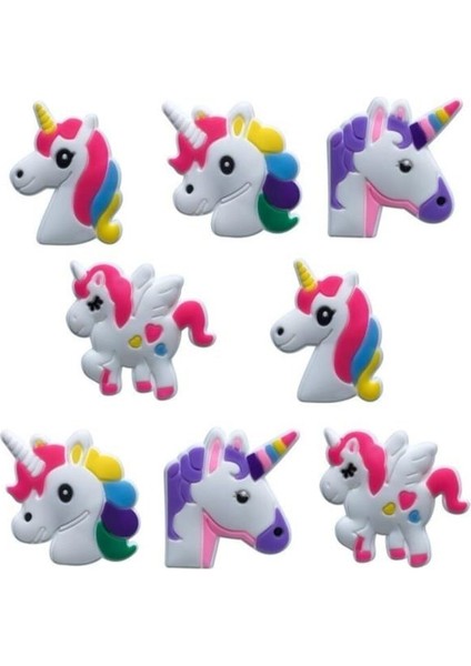 8 Adet Croc Terlik Süsleri Jibbitz Unicorn Serisi Renkli