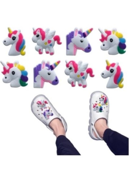 8 Adet Croc Terlik Süsleri Jibbitz Unicorn Serisi Renkli