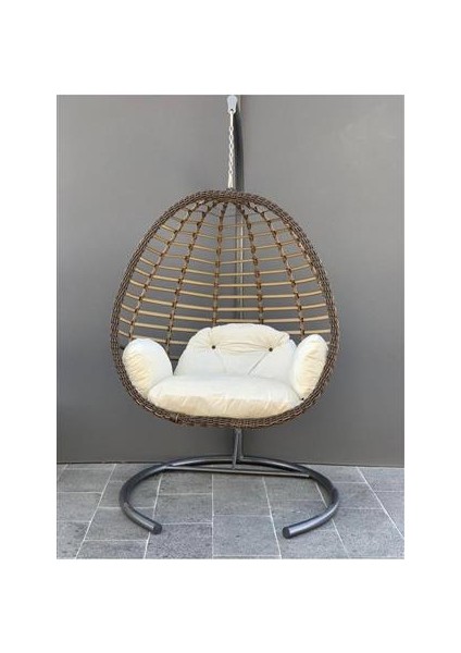 Armut Salıncak Tek Kişilik Makrome Ip Örgü Bahçe Balkon Ev Salıncağı,kahve