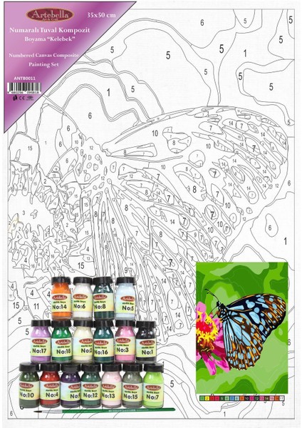 Numaralı Tuval Kompozit Boyama ANTB0011 "kelebek" 35 x 50 cm indirimleri