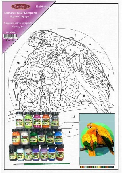 Numaralı Tuval Kompozit Boyama ANTB0010 "papağan" 35 x 50 cm fiyatları