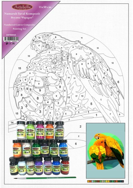 Numaralı Tuval Kompozit Boyama ANTB0010 "papağan" 35 x 50 cm indirimleri