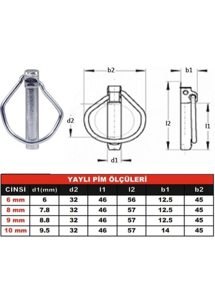 Traktör Pimi Yaylı Pim Galvenizli Çelik 8 Mm-10 Adet