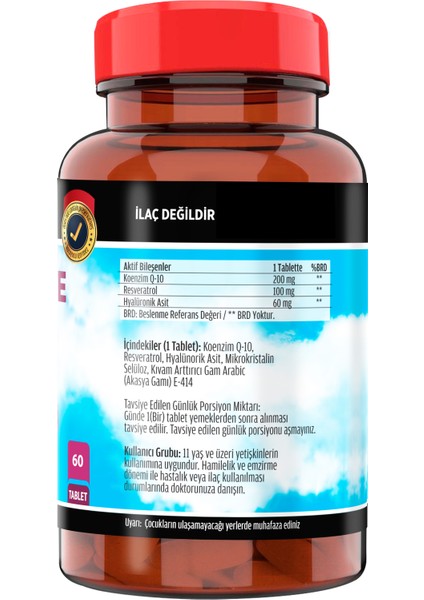 Coenzyme Q-10 200 Mg Hyaluronik Asit Resveratrol 60 Tablet fiyatları