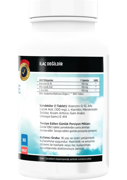 Coenzyme Koenzim Q-10 L-Carnitine Alpha Lipoic Acid 90 Tablet fiyatları