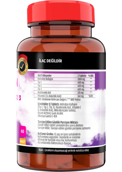 Collagen Kollajen Tip-1-2-3 Hyoluronic Asit Vitamin C 60 Tablet