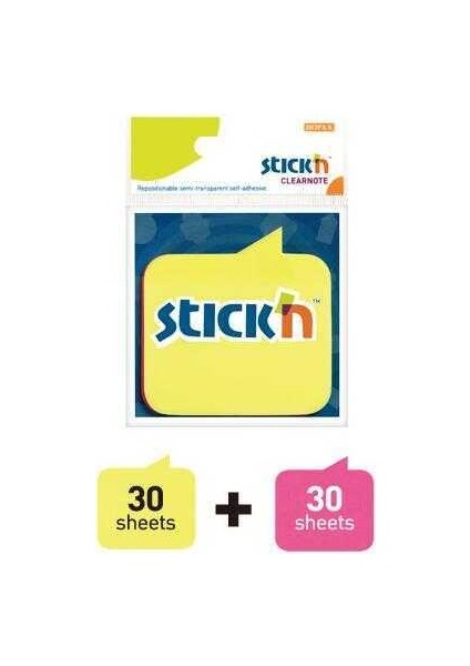 Stick'n 76 x 76 Kareli Konuşma Balon Yarı Saydam 2 Neon Renk 60 Yaprak