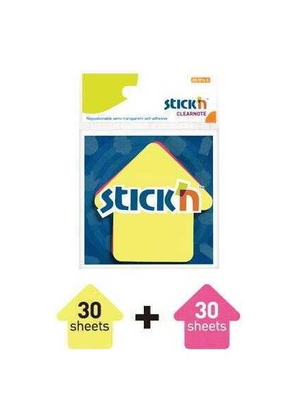 Stick'n 76 x 76 Ok Şekil Yarı Saydam 2 Neon Renk 60 Yaprak