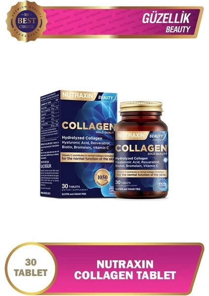 Resveratrol, Hyalüronik Asit, Biotin ve Çinko Içeren Hidrolize 30 Tablet