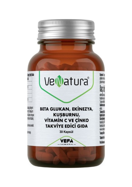 Venatura Beta Glukan, Ekinezya, Kuşburnu, Vitamin C ve Çinko Takviye Edici Gıda 30 Kapsül