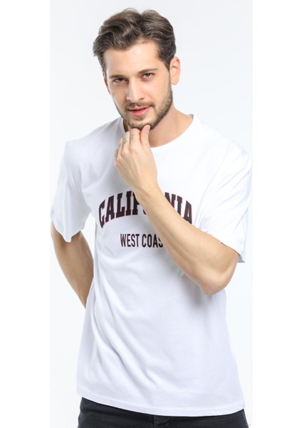 Bisiklet Yaka Californıa Baskılı Tshirt