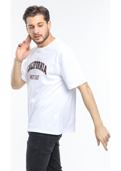 Bisiklet Yaka Californıa Baskılı Tshirt