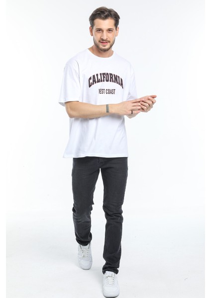 Bisiklet Yaka Californıa Baskılı Tshirt