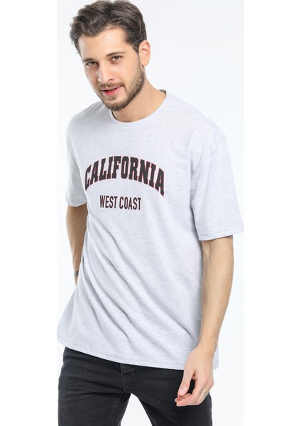 Bisiklet Yaka Californıa Baskılı Tshirt