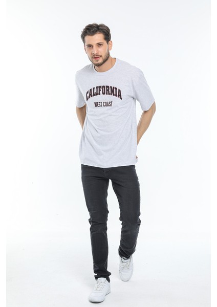 Bisiklet Yaka Californıa Baskılı Tshirt