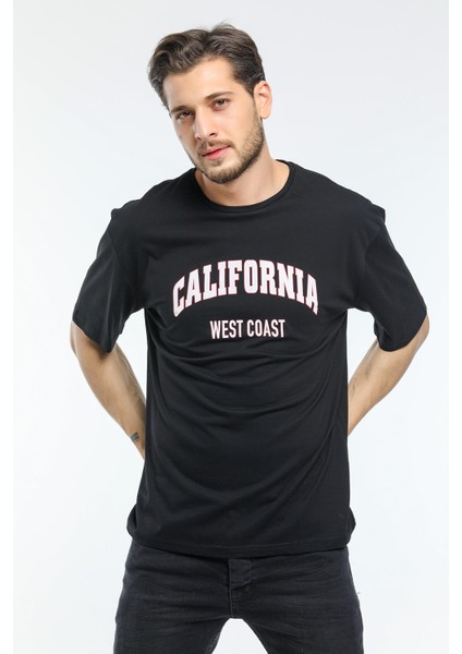 Bisiklet Yaka Californıa Baskılı Tshirt