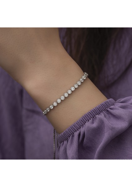 Zirkon Taşlı Pırlanta Modeli Gümüş Bileklik