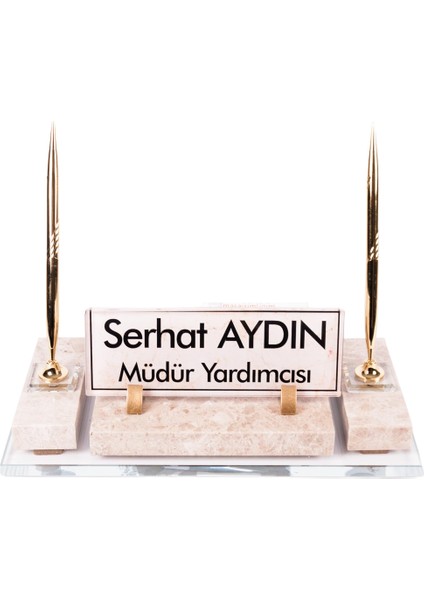 Kişiye Özel Velar Bej Mermer Isimlik Krem Desenli