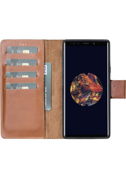 Samsung Galaxy Note 9 Efektli Kahverengi Deri Cüzdan Telefon Kılıfı fiyatları