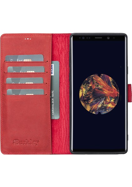 Samsung Galaxy Note 9 Kırmızı Deri Cüzdan Telefon Kılıfı