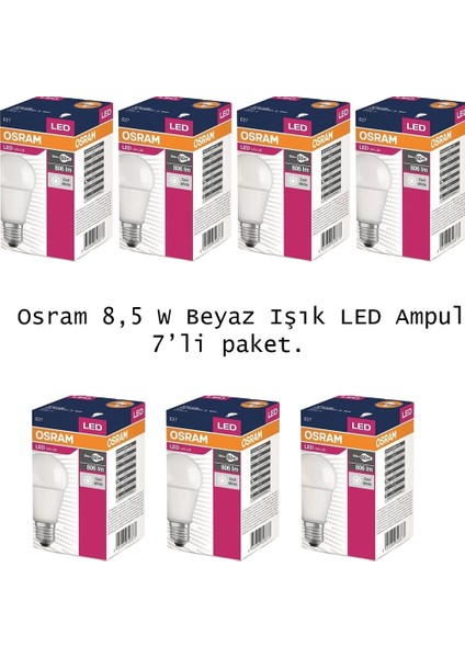 LED Value 8.5W (60W) LED Ampul Beyaz Işık E27 Normal Duylu 806 Lümen Klasik 7li Paket