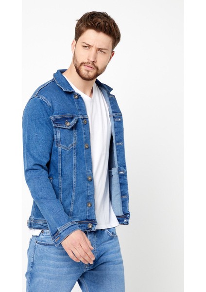 Jeans Erkek Mevsimlik Mavi Pamuklu Rahat Kot Ceket