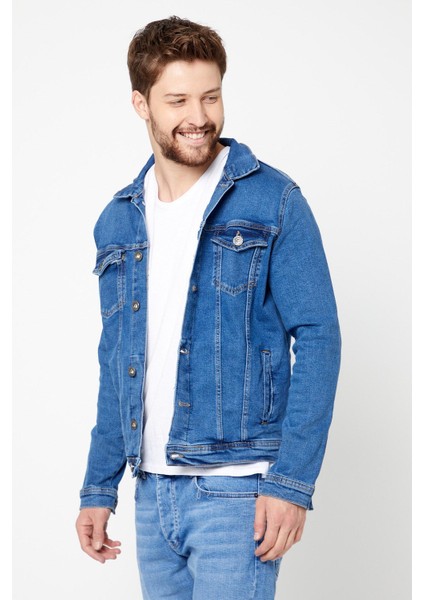 Jeans Erkek Mevsimlik Mavi Pamuklu Rahat Kot Ceket