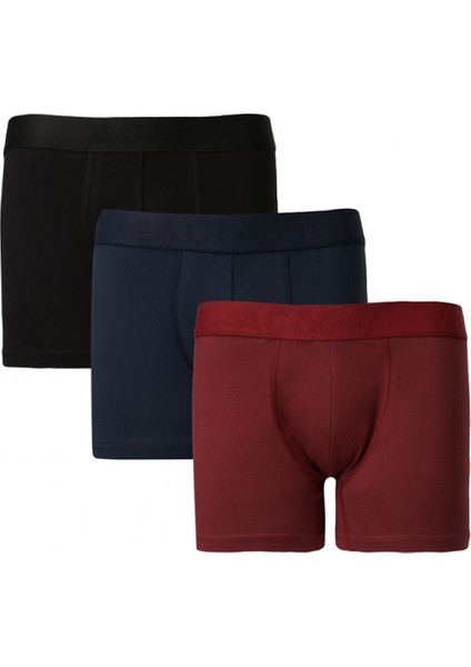 Erkek Bordo-lacivert 3lü Pamuklu Esnek Boxer Paketi