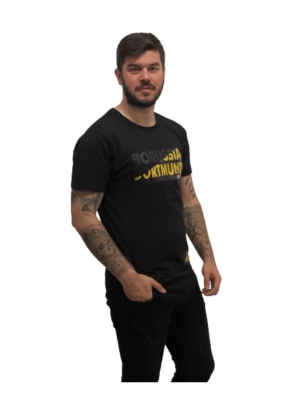 Borussıa Dortmund Dijital Baskılı Pamuk Outdoor Spor Erkek Tşört