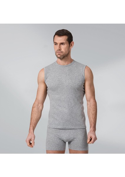 Gri Renk Kolsuz Bisiklet Yaka Ribana Atlet