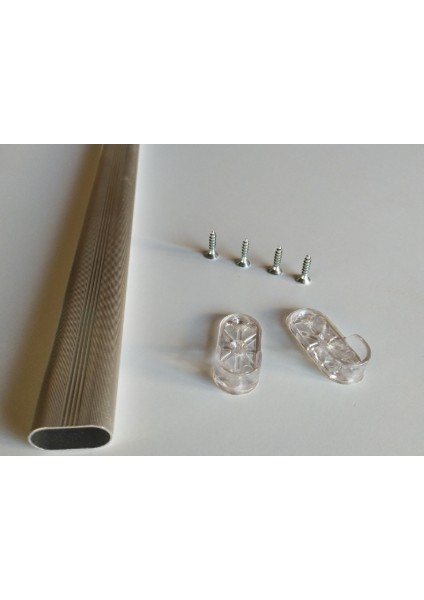 Oval Alüminyum Dolap Içi Boru Askı Borusu+ Kırılmaz Plastik Askı Aparatları + Vidaları