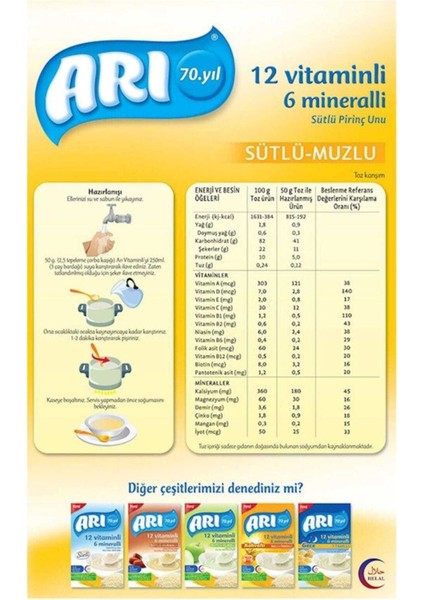 Arı 12 Vitaminli 6 Mineralli Sütlü Muzlu Pirinçli 200GR (6'lı Paket)