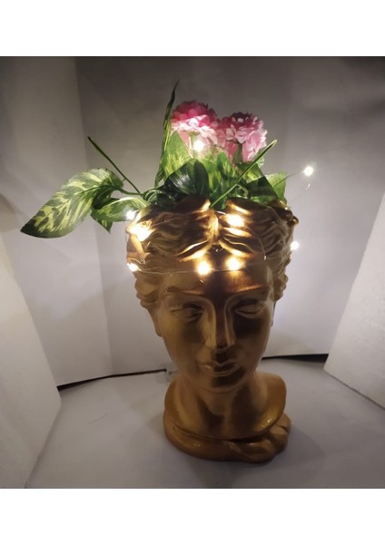 Altın Varaklı Yapay Çiçekli Sarmaşıklı LED Işıklı Saksı Vitrin Süsü 15*21 cm fiyatları