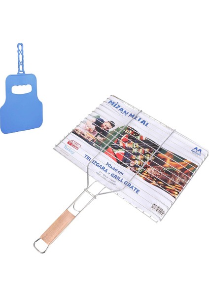 Mangal Et Tavuk Balık Izgara Kafesli 30X40 Ağaç Saplı Yelpaze