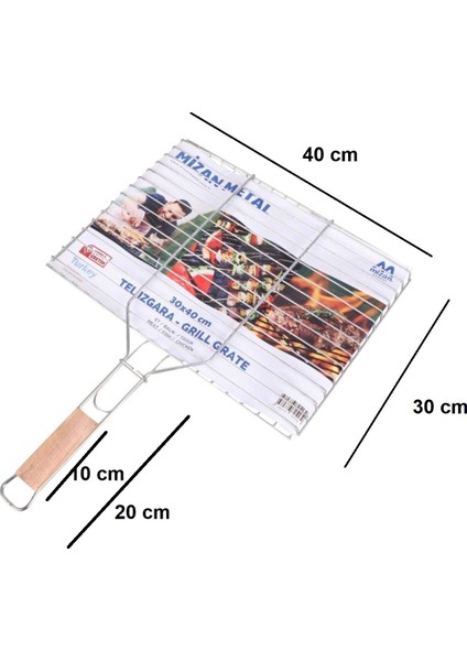 Mangal Et Tavuk Balık Izgara Kafesli 30X40 Ağaç Saplı Yelpaze