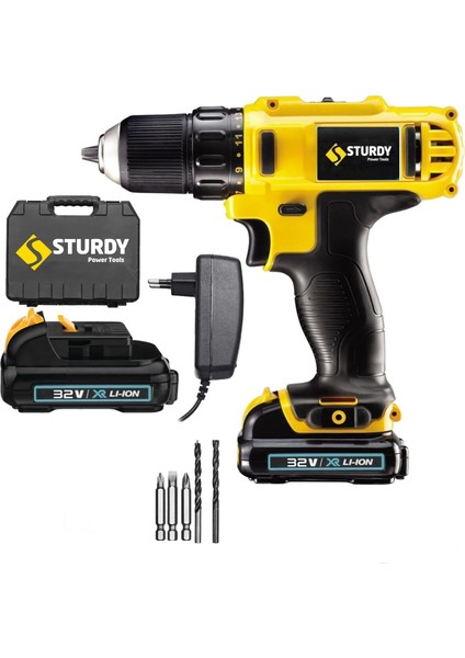 Power Tools 32 Volt 5.0 Amper Çift Akülü 5 Parça Uç Setli Şarjlı Vidalama Matkap