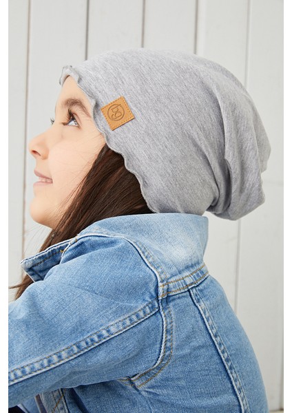 Gri Kız Çocuk Bebek Şapka Bere Yumuşak %100 Pamuklu Penye Trend Seri