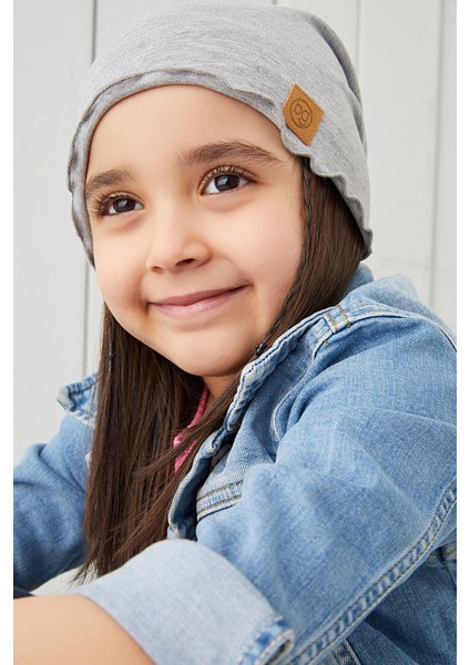 Gri Kız Çocuk Bebek Şapka Bere Yumuşak %100 Pamuklu Penye Trend Seri modelleri