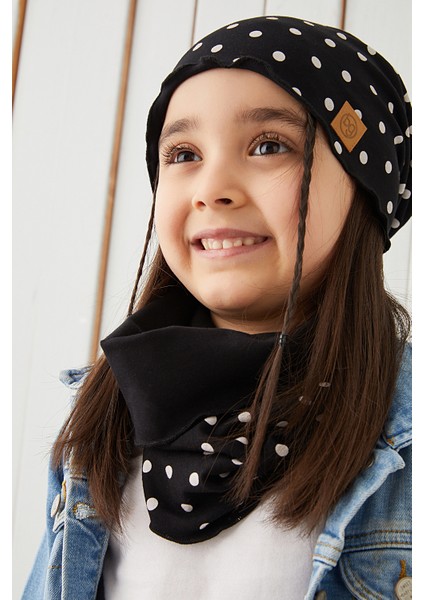 Siyah Beyaz Puantiye Kız Çocuk Bebek Şapka Bere Yumuşak %100 Pamuklu Penye Trend Seri modelleri