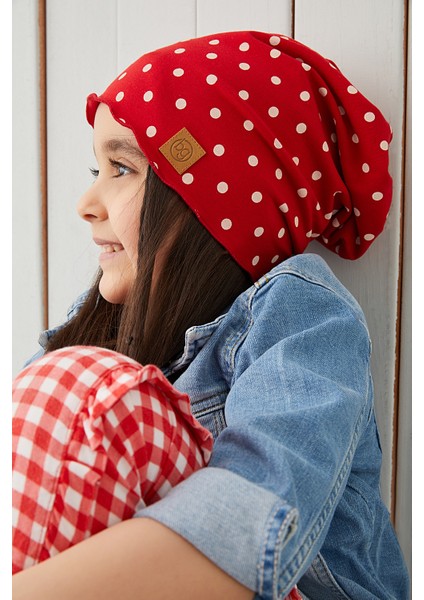 Kırmızı Beyaz Puantiye Kız Çocuk Bebek Şapka Bere Yumuşak %100 Pamuklu Penye Trend Seri fiyatları