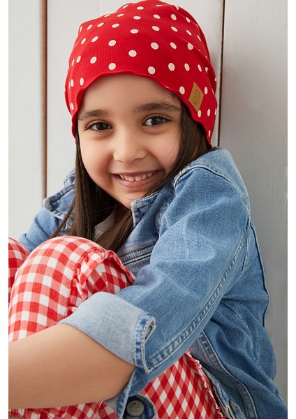 Kırmızı Beyaz Puantiye Kız Çocuk Bebek Şapka Bere Yumuşak %100 Pamuklu Penye Trend Seri modelleri