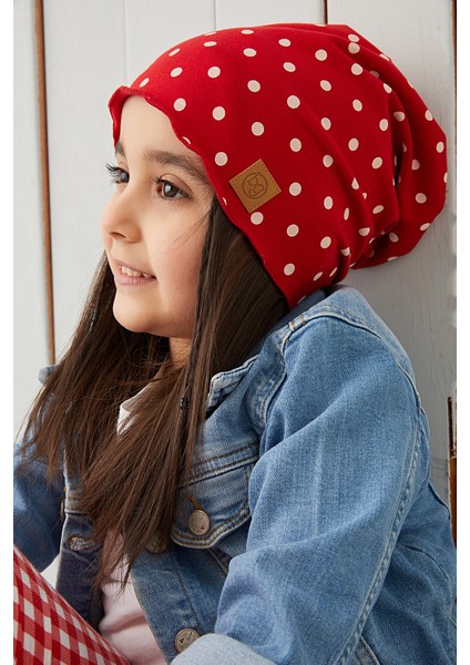 Kırmızı Beyaz Puantiye Kız Çocuk Bebek Şapka Bere Yumuşak %100 Pamuklu Penye Trend Seri fırsatları