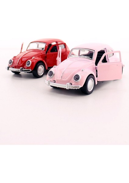 2 Adet Çek-Bırak Metal Vosvos Araba Dıe Cast Büyük Boy 12CM Pembe-Kırmızı